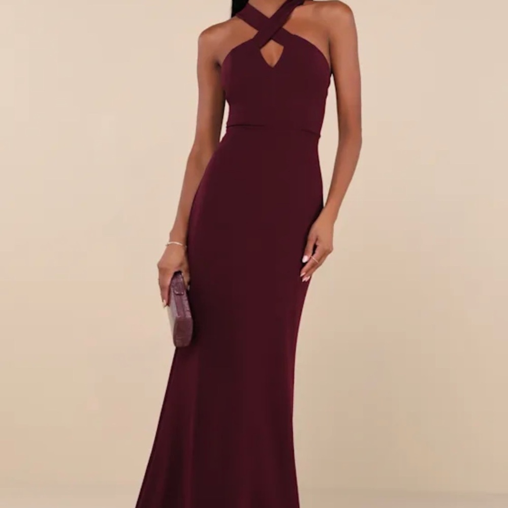 Lulus Keep You Enchanted Dark Purple Cutout Halter Mermaid Maxi Dress - Size XL